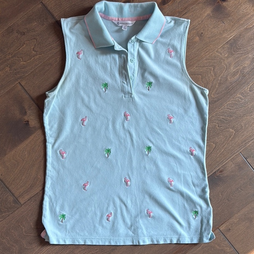 Brooks Brothers Polo in Blue and Pink with Embroidered Details